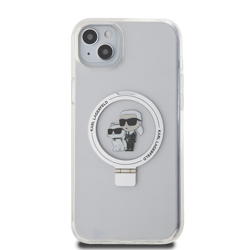 Ovitek MagSafe za Apple iPhone 15 Plus, Karl Lagerfeld, Ringstand Karl and Choupette, bel, ponovno zapakiran
