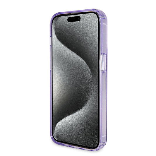 MagSafe Case for Apple iPhone 15 Pro Max, Guess, IML Ring Stand Glitter, Purple GUHMP15XHRSGSU