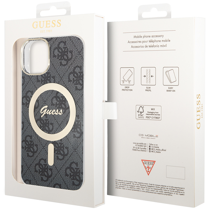 Ovitek MagSafe za Apple iPhone 15, Guess, 4G IML, Črn GUHMP15SH4STK