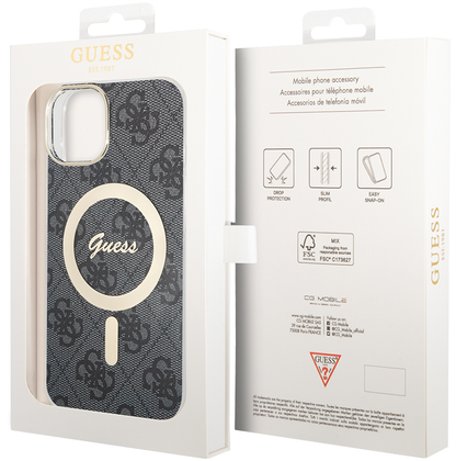 Ovitek MagSafe za Apple iPhone 15, Guess, 4G IML, Črn GUHMP15SH4STK