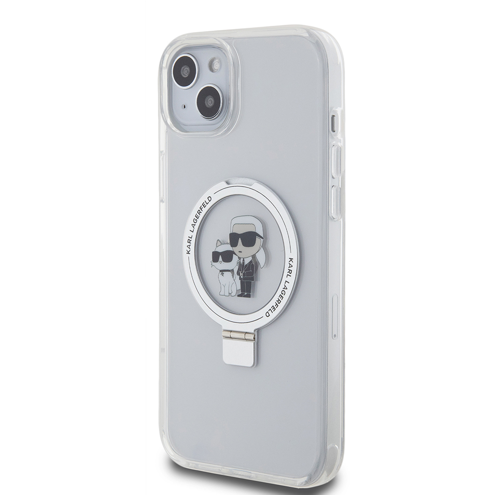Ovitek MagSafe za Apple iPhone 15 Plus, Karl Lagerfeld, Ringstand Karl and Choupette, bel, ponovno zapakiran