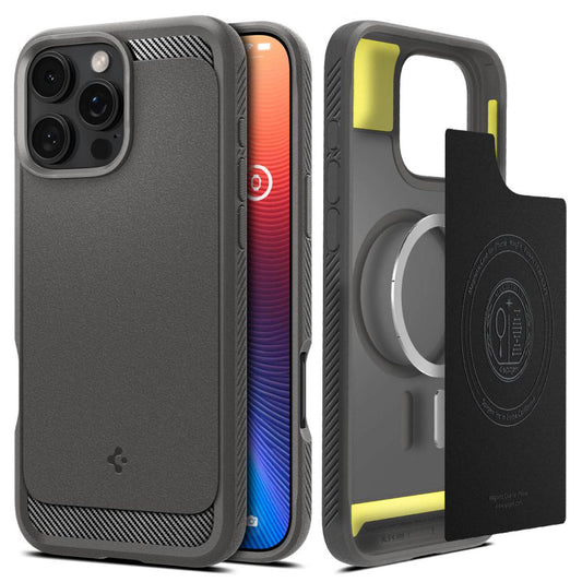 Ohišje MagSafe za Apple iPhone 16 Pro Max, Spigen, Rugged Armor, sivo ACS07987 