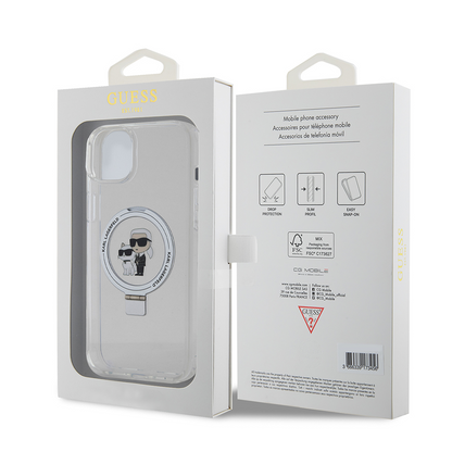 Ovitek MagSafe za Apple iPhone 15 Plus, Karl Lagerfeld, Ringstand Karl and Choupette, bel, ponovno zapakiran