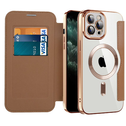Ovitek MagSafe za Apple iPhone 11 Pro Max, Techsuit, SmartMag Book, rjav
