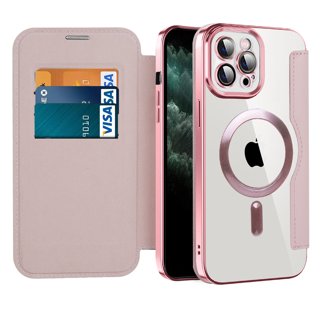 Ovitek MagSafe za Apple iPhone 11 Pro Max, Techsuit, SmartMag Book, roza