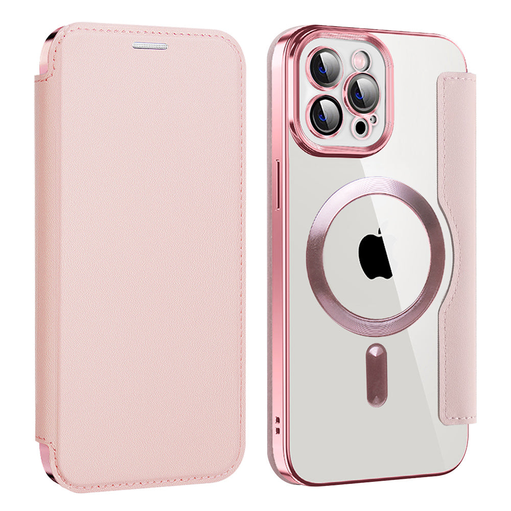 Ovitek MagSafe za Apple iPhone 12 Pro Max, Techsuit, SmartMag Book, roza