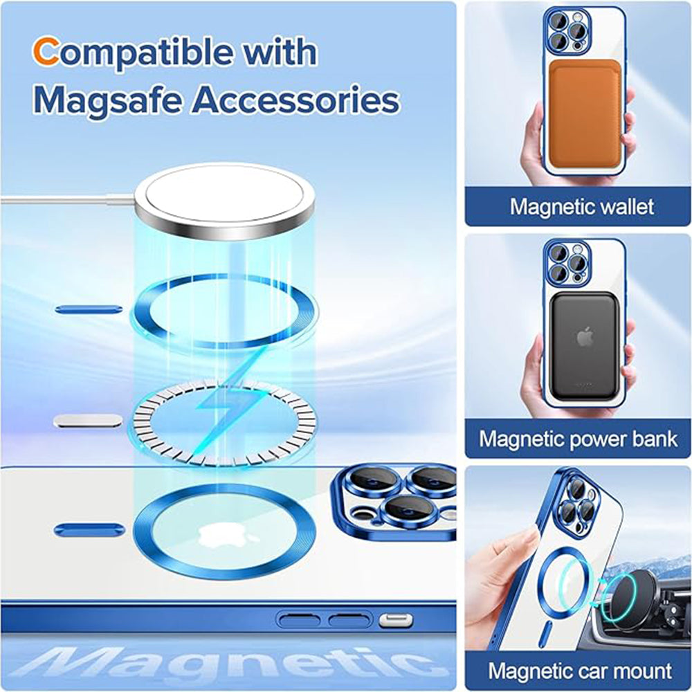 Ovitek MagSafe za Apple iPhone 13 Pro Max, Techsuit, Luxury Crystal, Temno modra