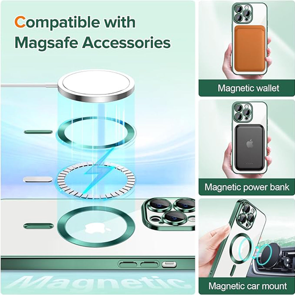 Ovitek MagSafe za Apple iPhone 13 Pro Max, Techsuit, Luxury Crystal, Temno zelena