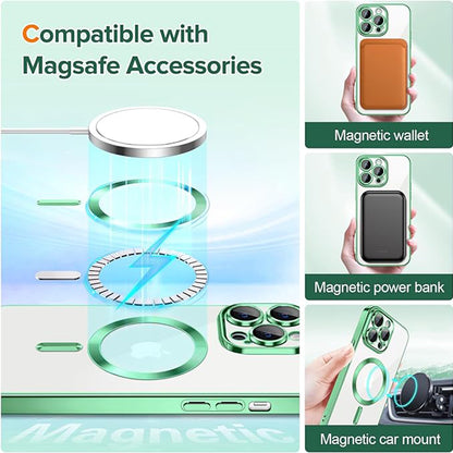 Ovitek MagSafe za Apple iPhone 13 Pro, Techsuit, Luxury Crystal, Svetlo zelena