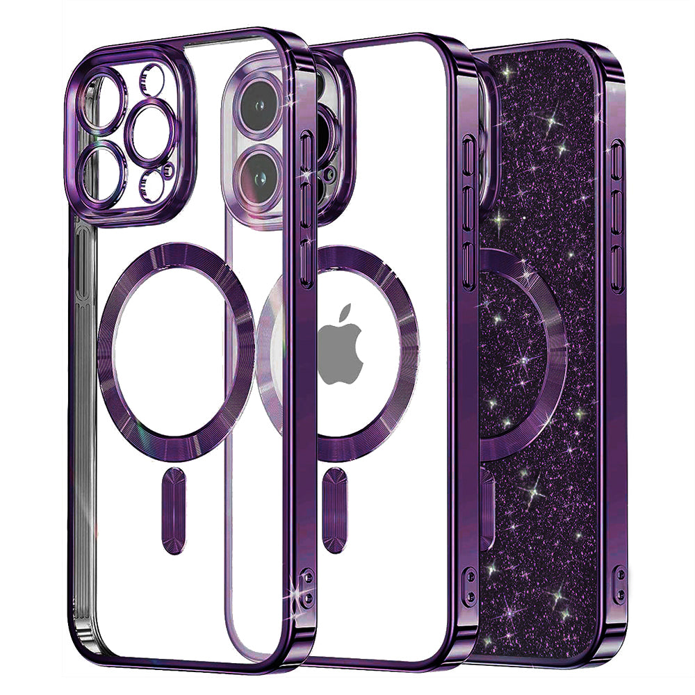 Ovitek MagSafe za Apple iPhone 13 Pro, Techsuit, Luxury Glitter, Temno vijolična