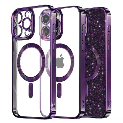 Ovitek MagSafe za Apple iPhone 13 Pro, Techsuit, Luxury Glitter, Temno vijolična