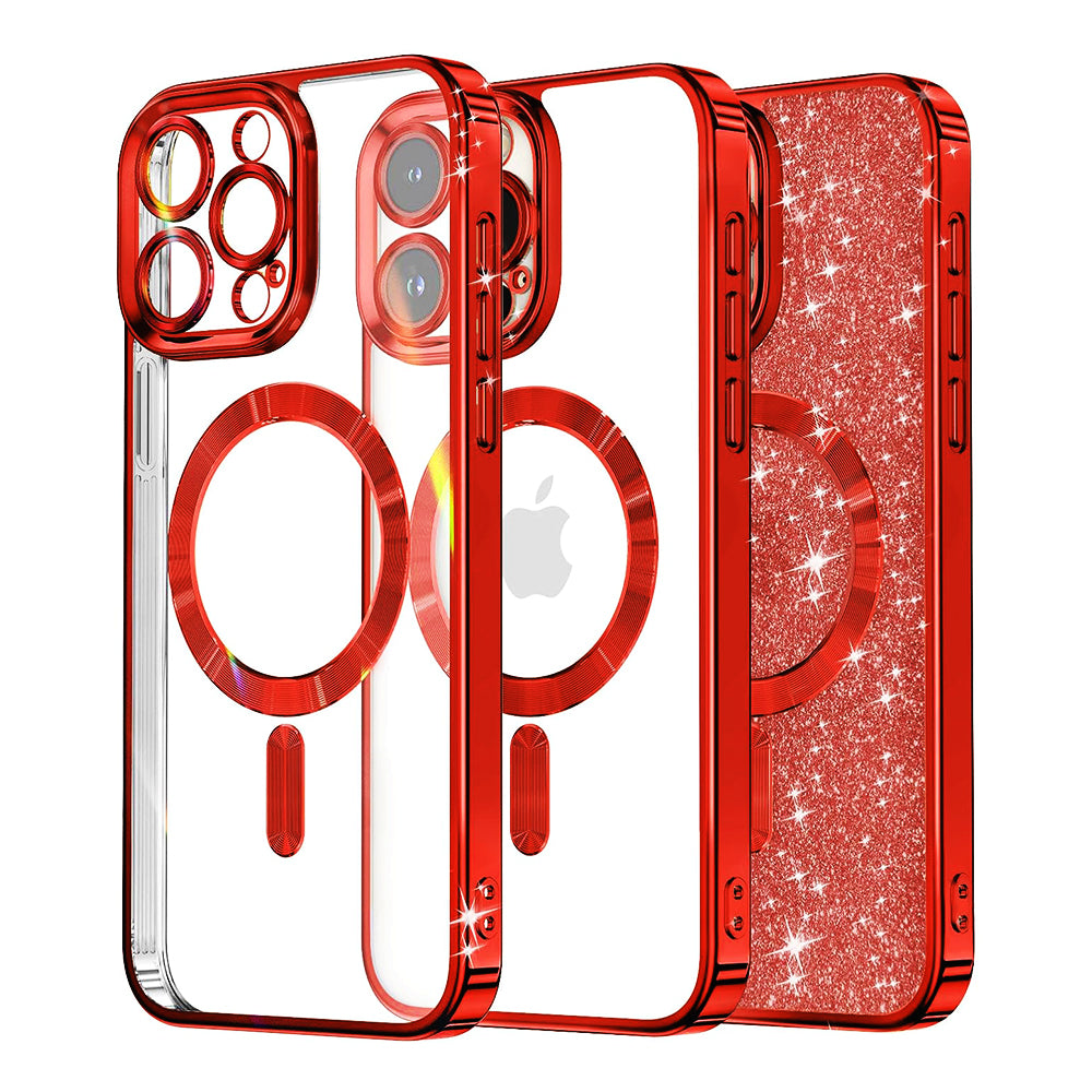 MagSafe ovitek za Apple iPhone 13 Pro, Techsuit, Luxury Glitter, Rdeč