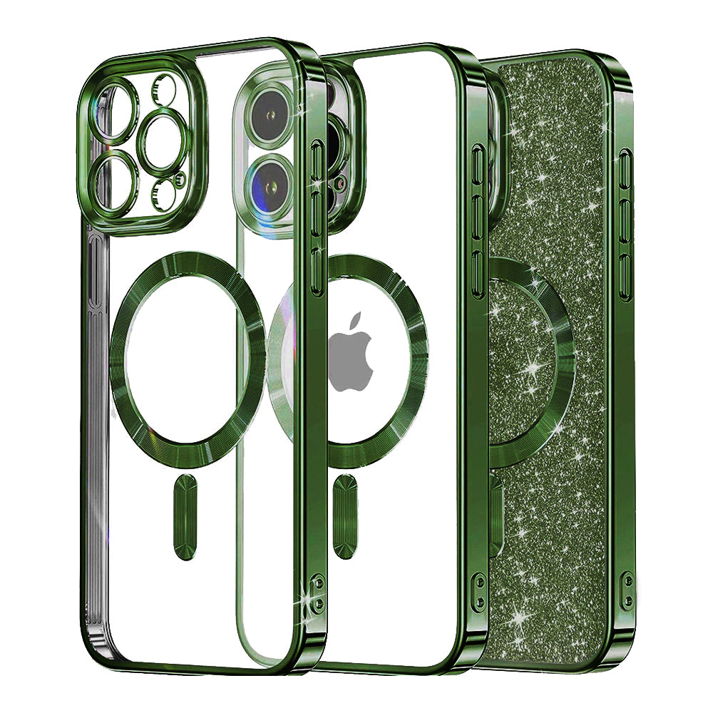 Ovitek MagSafe za Apple iPhone 13 Pro, Techsuit, Luxury Glitter, Temno zelen