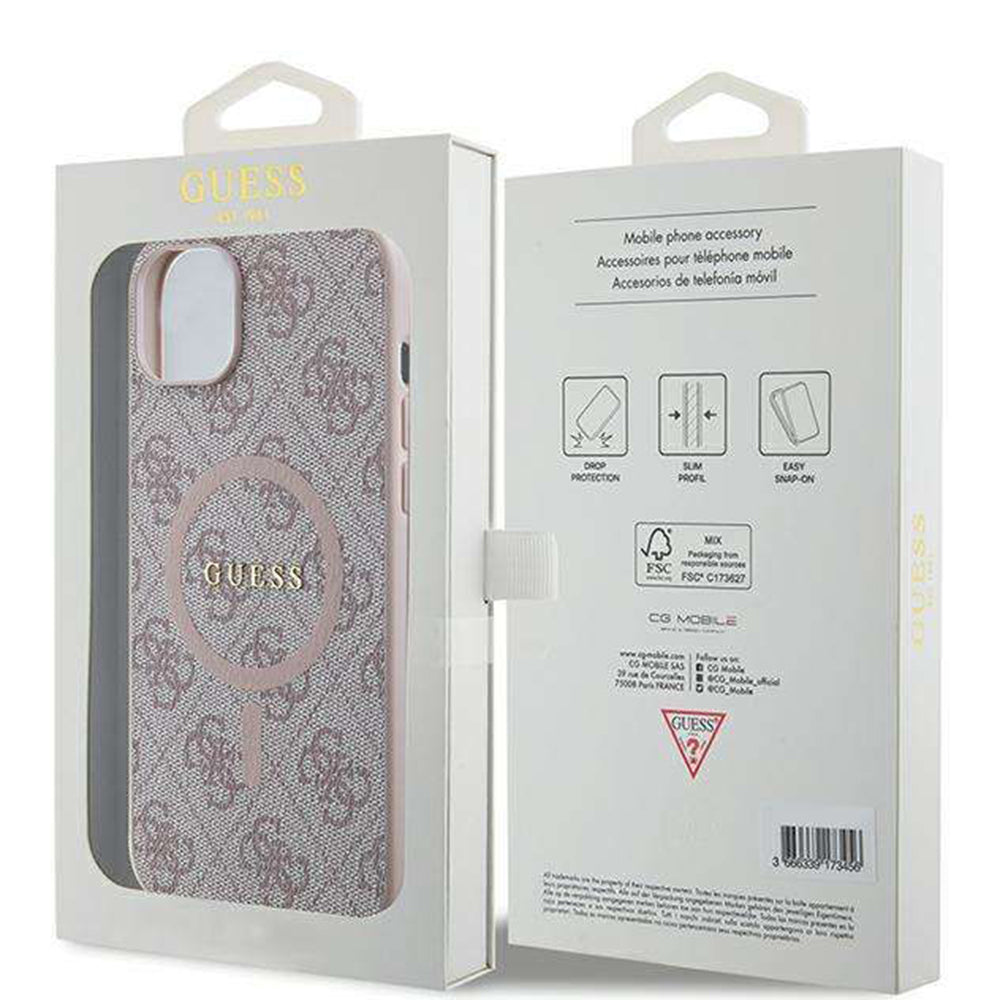Ovitek MagSafe za Apple iPhone 14, Guess, 4G Ring Classic Logo, Roza