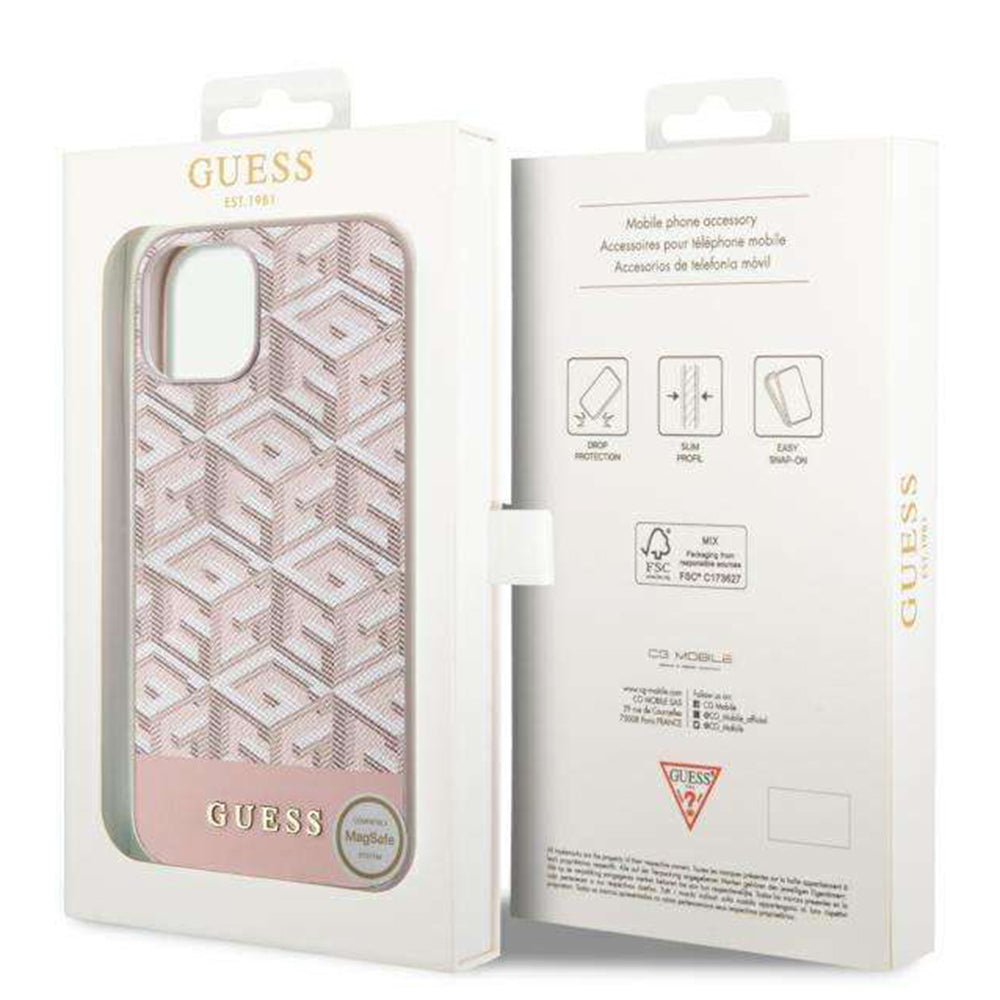 Ovitek MagSafe za Apple iPhone 14, Guess, GCube Stripes, Roza