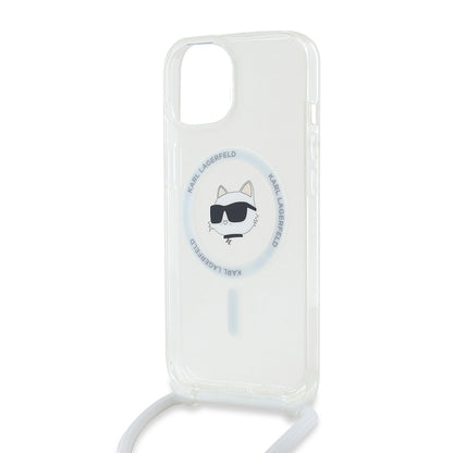 Ovitek MagSafe za Apple iPhone 14, Karl Lagerfeld, IML Crossbody Choupette's Head with Strap, Prozoren