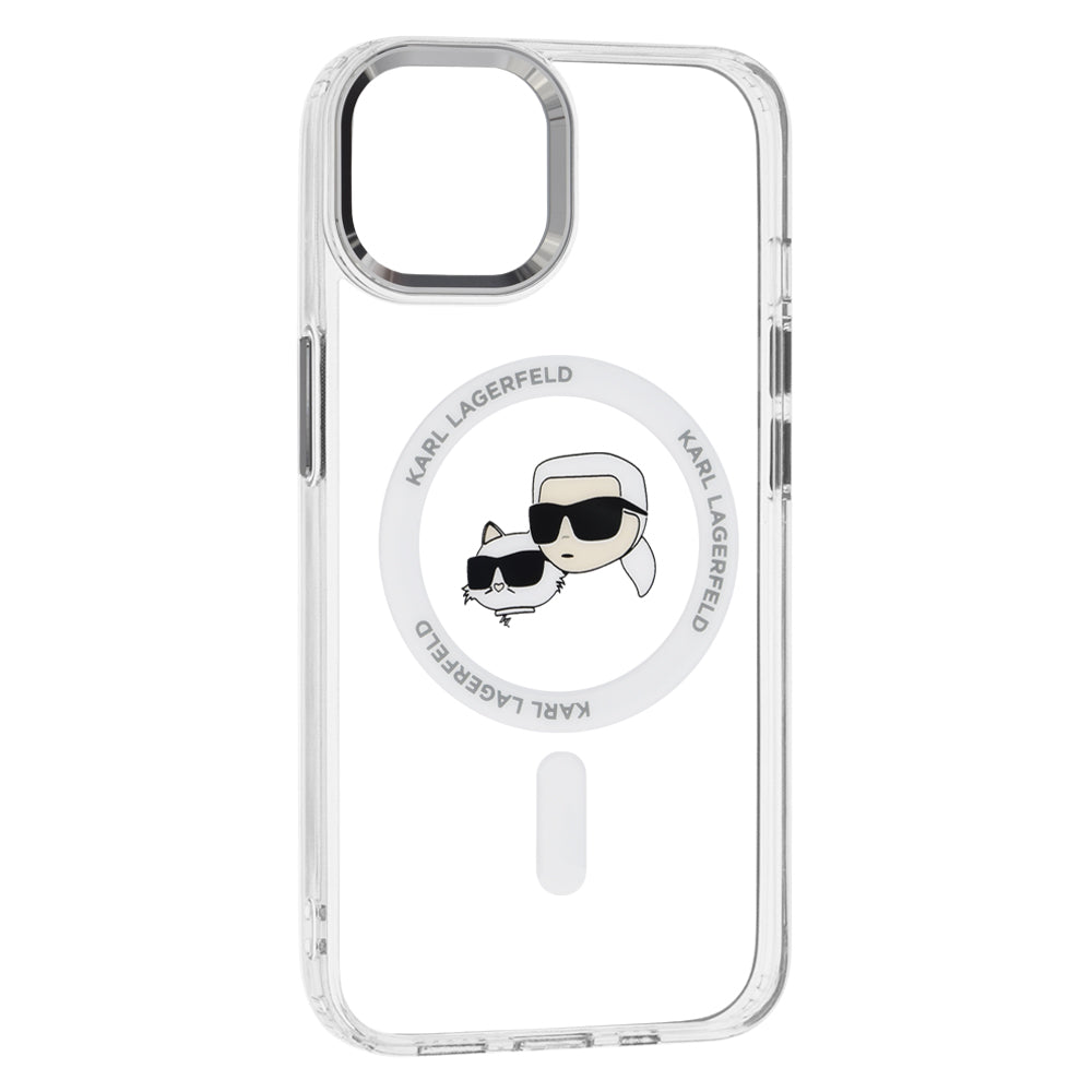 Ovitek MagSafe za Apple iPhone 14, Karl Lagerfeld, IML Metal Karl & Choupette's Heads, Bela