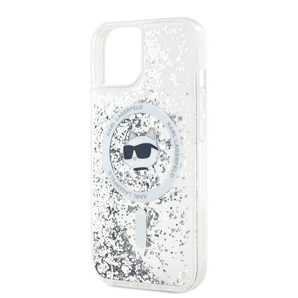 Ovitek MagSafe za Apple iPhone 14, Karl Lagerfeld, Liquid Glitter Choupette's Head, Prozoren