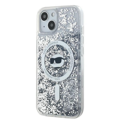 Ovitek MagSafe za Apple iPhone 14, Karl Lagerfeld, Liquid Glitter Choupette's Head, Prozoren