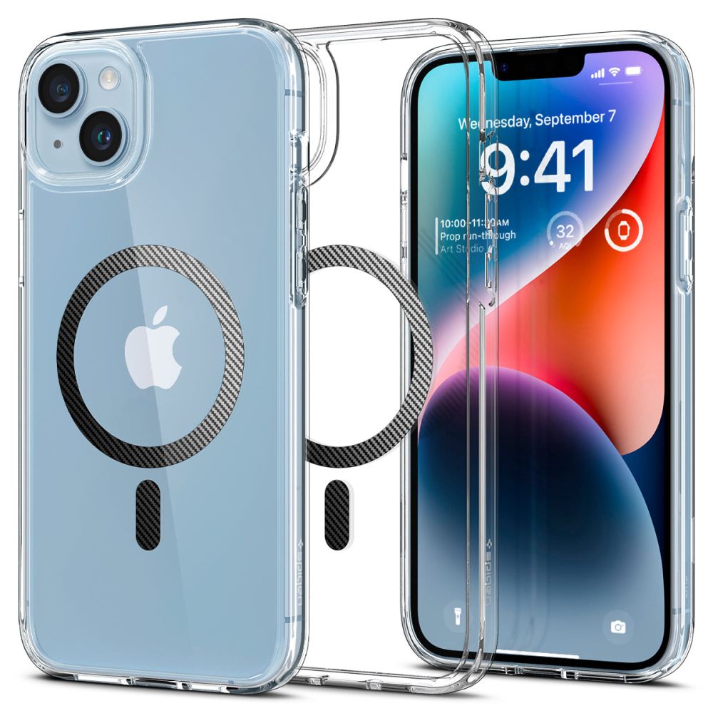 Ovitek MagSafe za Apple iPhone 14 Plus, Spigen, Ultra Hybrid Carbon, Prozoren