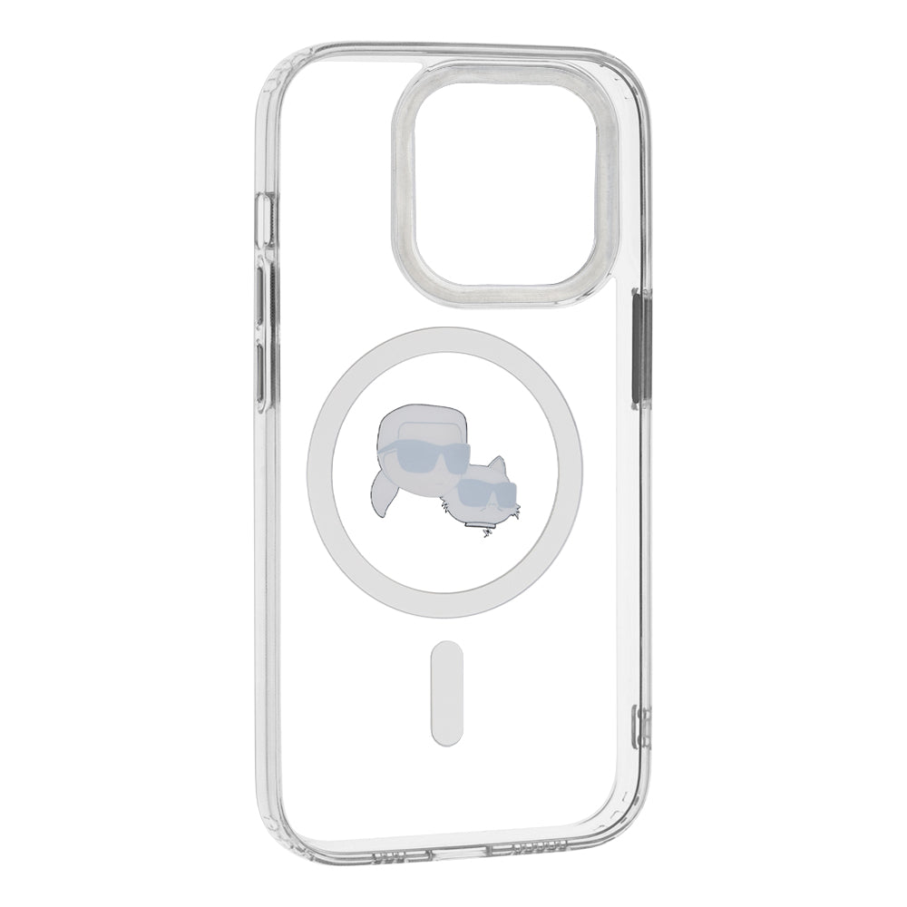 Ovitek MagSafe za Apple iPhone 14 Pro, Karl Lagerfeld, IML Metal Karl & Choupette's Heads, Bela