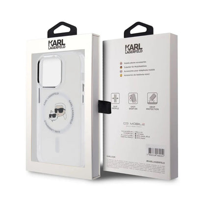 Ovitek MagSafe za Apple iPhone 14 Pro, Karl Lagerfeld, IML Metal Karl & Choupette's Heads, Bela