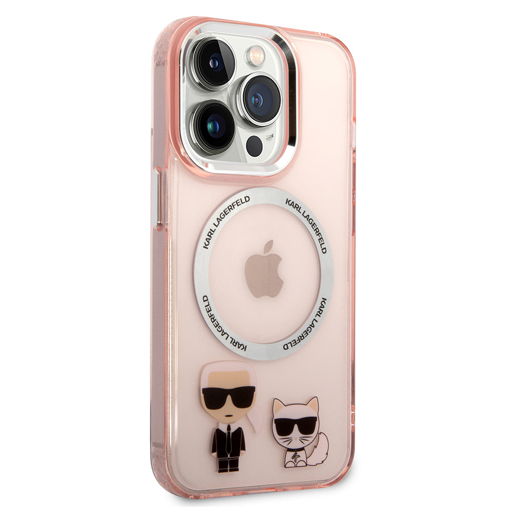Ovitek MagSafe za Apple iPhone 14 Pro, Karl Lagerfeld, Karl & Choupette Aluminium, Roza