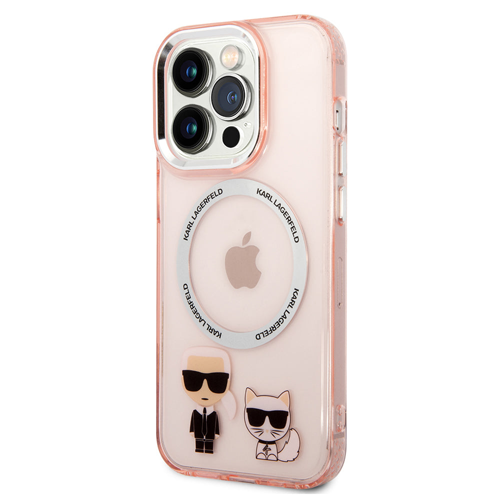 Ovitek MagSafe za Apple iPhone 14 Pro, Karl Lagerfeld, Karl & Choupette Aluminium, Roza