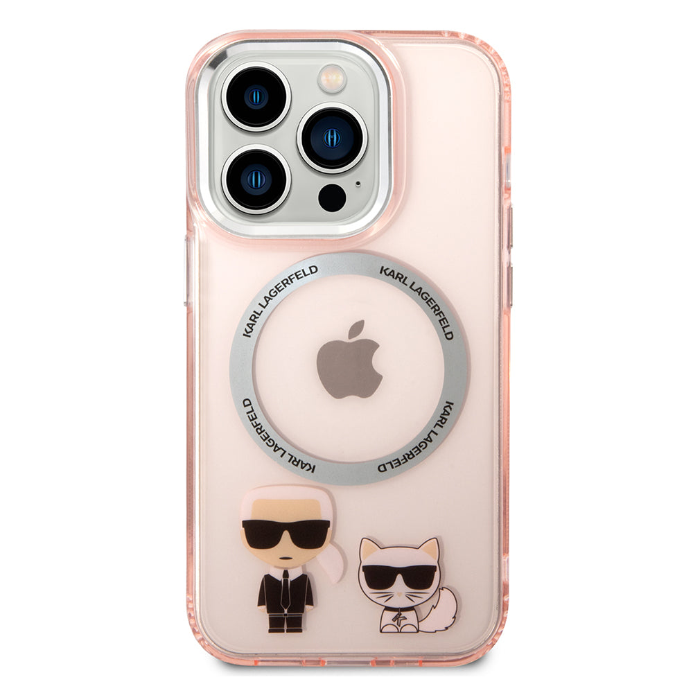 Ovitek MagSafe za Apple iPhone 14 Pro, Karl Lagerfeld, Karl & Choupette Aluminium, Roza