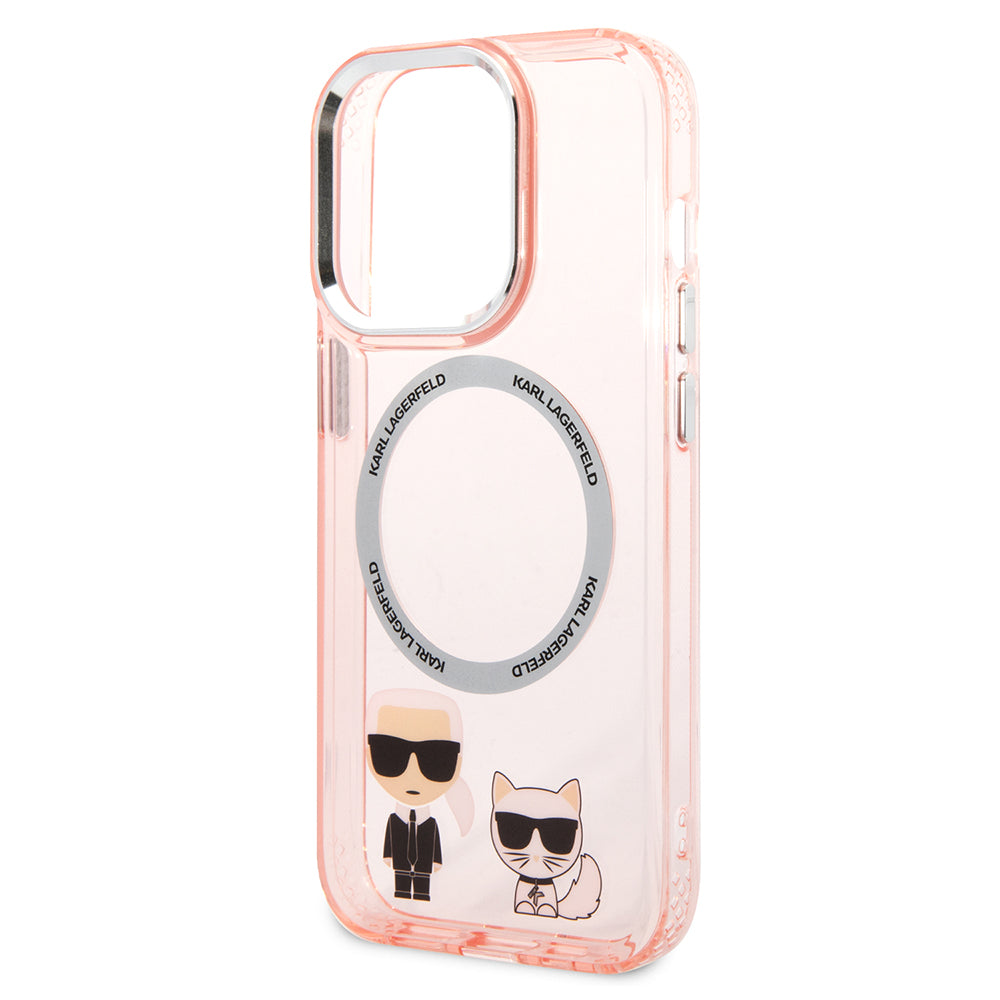 Ovitek MagSafe za Apple iPhone 14 Pro, Karl Lagerfeld, Karl & Choupette Aluminium, Roza