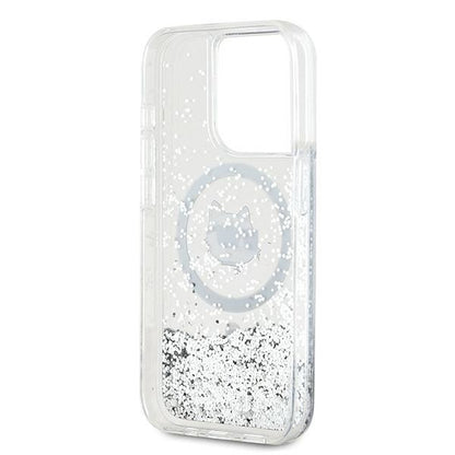 Ovitek MagSafe za Apple iPhone 14 Pro, Karl Lagerfeld, Liquid Glitter Choupette's Head, Prozoren