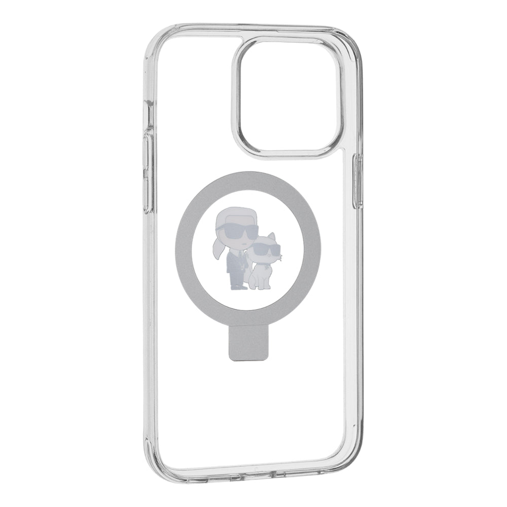 Ovitek MagSafe za Apple iPhone 14 Pro, Karl Lagerfeld, Ring Stand Karl & Choupette, Bela