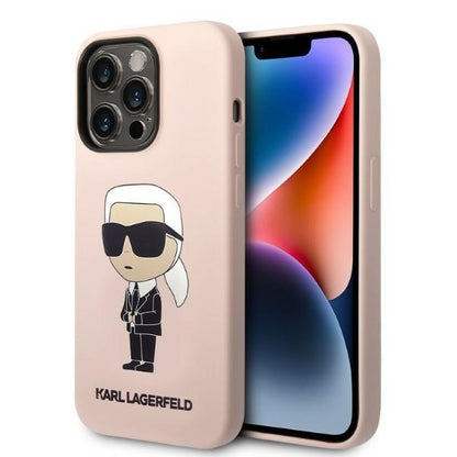 Ovitek MagSafe za Apple iPhone 14 Pro, Karl Lagerfeld, silikon Ikonik Karl, roza