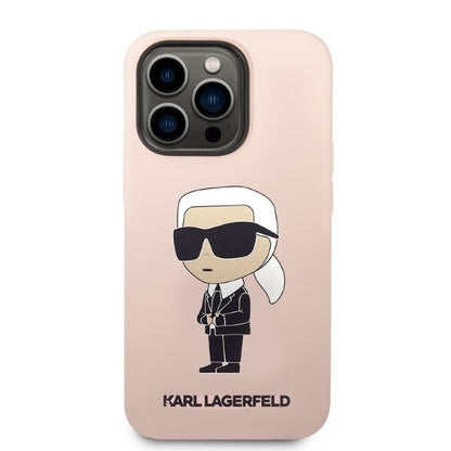 Ovitek MagSafe za Apple iPhone 14 Pro, Karl Lagerfeld, silikon Ikonik Karl, roza