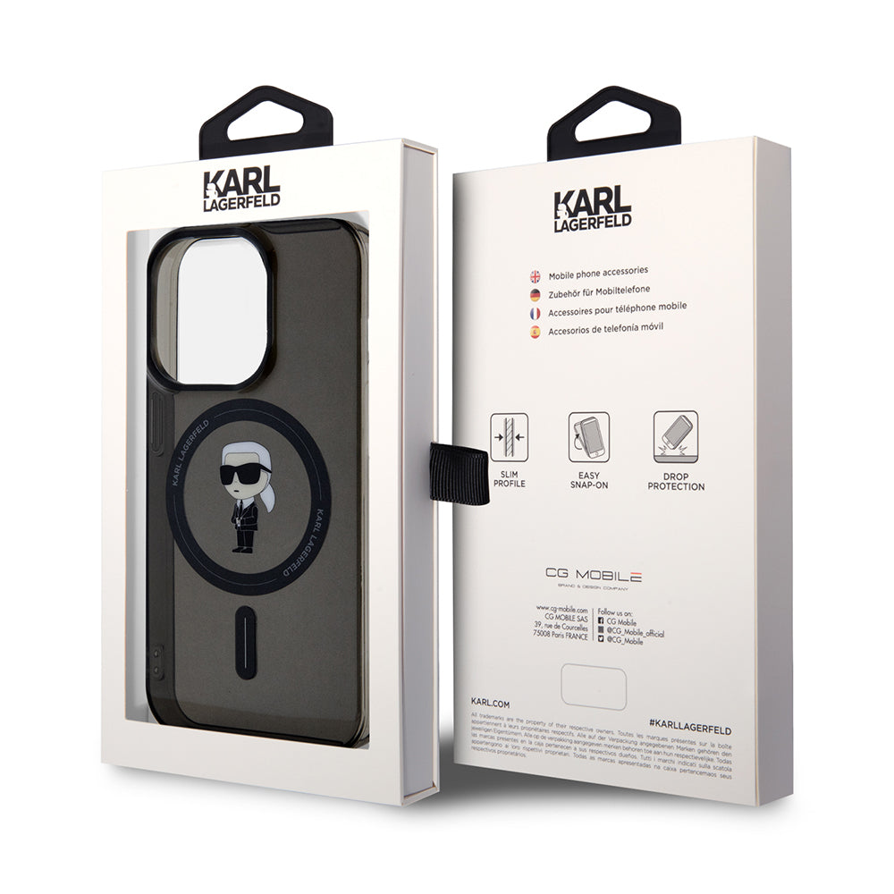 MagSafe Case for Apple iPhone 14 Pro Max, Karl Lagerfeld, IML Ikonik Karl, Black