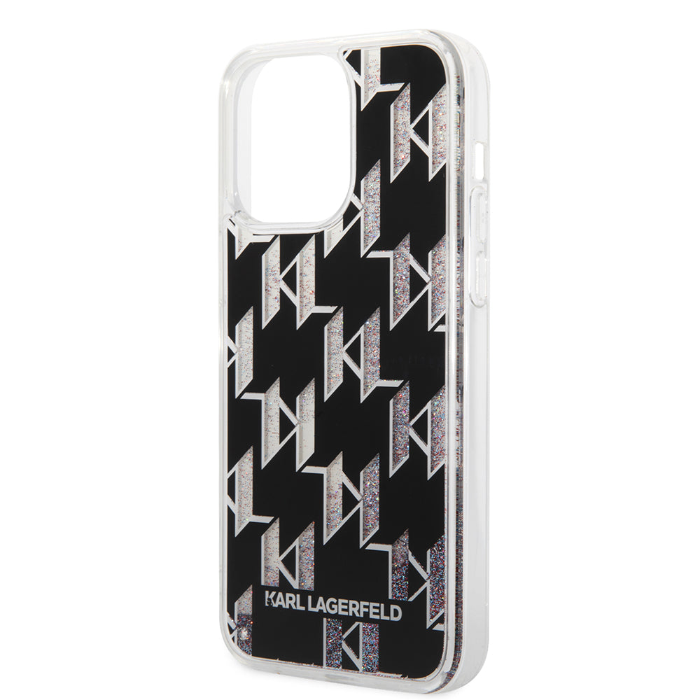 Ovitek MagSafe za Apple iPhone 14 Pro Max, Karl Lagerfeld, Monogram Liquid Glitter, Črna
