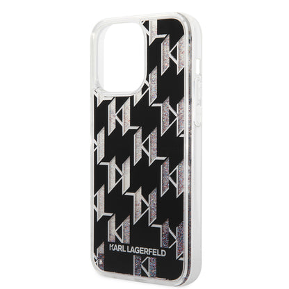 Ovitek MagSafe za Apple iPhone 14 Pro Max, Karl Lagerfeld, Monogram Liquid Glitter, Črna