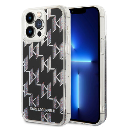 Ovitek MagSafe za Apple iPhone 14 Pro Max, Karl Lagerfeld, Monogram Liquid Glitter, Črna