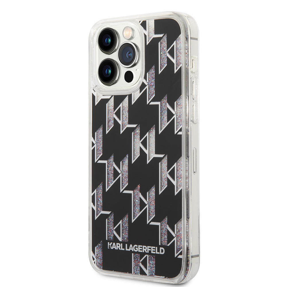 Ovitek MagSafe za Apple iPhone 14 Pro Max, Karl Lagerfeld, Monogram Liquid Glitter, Črna