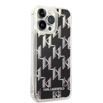 Ovitek MagSafe za Apple iPhone 14 Pro Max, Karl Lagerfeld, Monogram Liquid Glitter, Črna