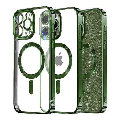 MagSafe Case for Apple iPhone 14 Pro Max, Techsuit, Luxury Glitter, Dark Green
