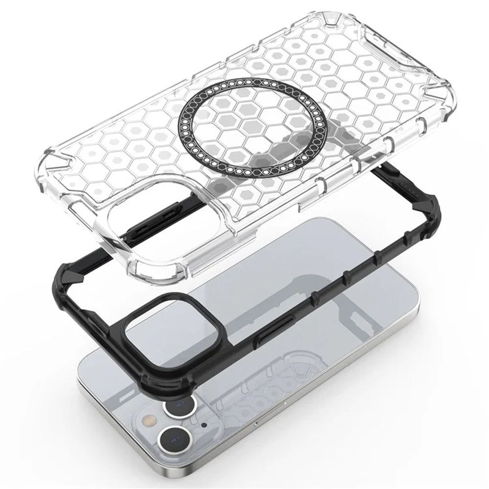 Ovitek MagSafe za Apple iPhone 14, Techsuit, HoneyComb Shield, Bela