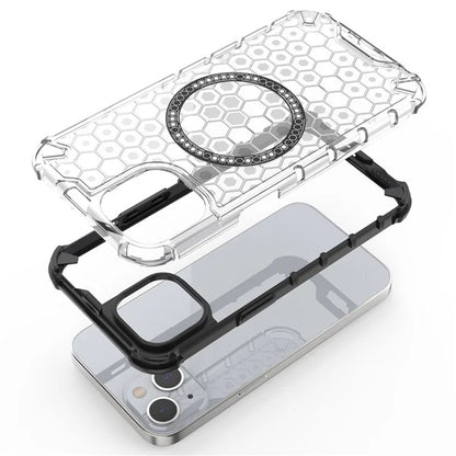 Ovitek MagSafe za Apple iPhone 14, Techsuit, HoneyComb Shield, Bela