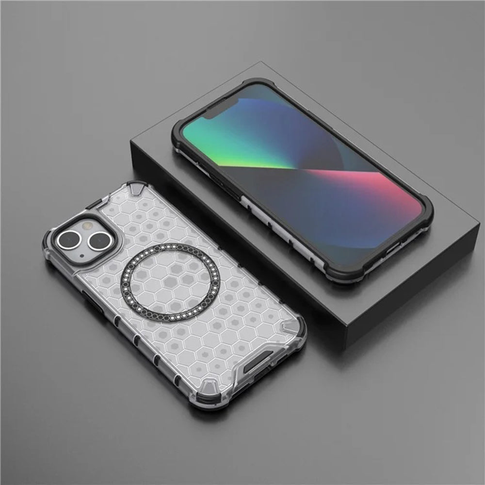 Ovitek MagSafe za Apple iPhone 14, Techsuit, HoneyComb Shield, Bela