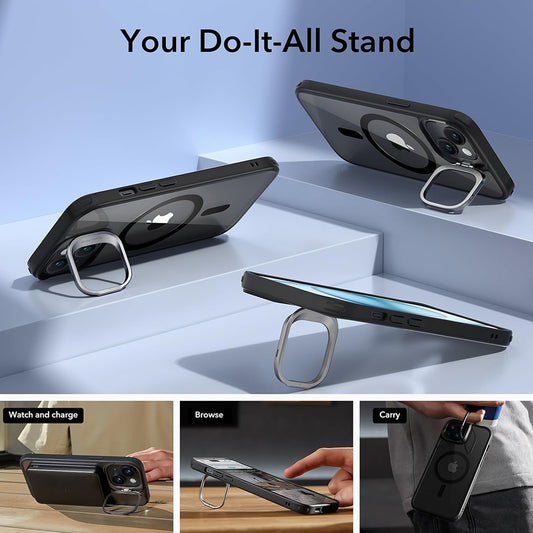 MagSafe ovitek za Apple iPhone 15, ESR, Classic Hybrid Kickstand, Črno prozoren