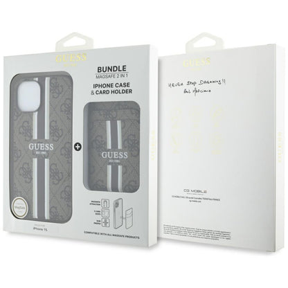 Ovitek MagSafe za Apple iPhone 15, Guess, Cardslot 4G Stripes, Rjava