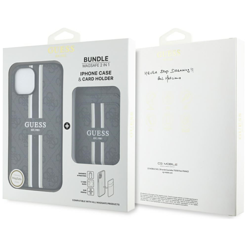 Ovitek MagSafe za Apple iPhone 15, Guess, Cardslot 4G Stripes, Črn