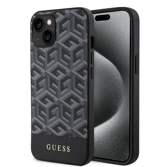 MagSafe Case for Apple iPhone 15, Guess, GCube Stripes, Black