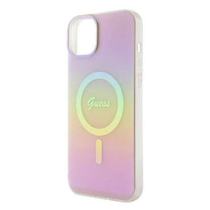 Ovitek MagSafe za Apple iPhone 15, Guess, IML Iridescent Script, Roza GUHMP15SHITSP