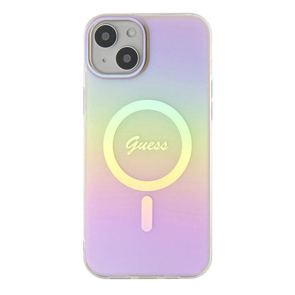 Ovitek MagSafe za Apple iPhone 15, Guess, IML Iridescent Script, Roza GUHMP15SHITSP